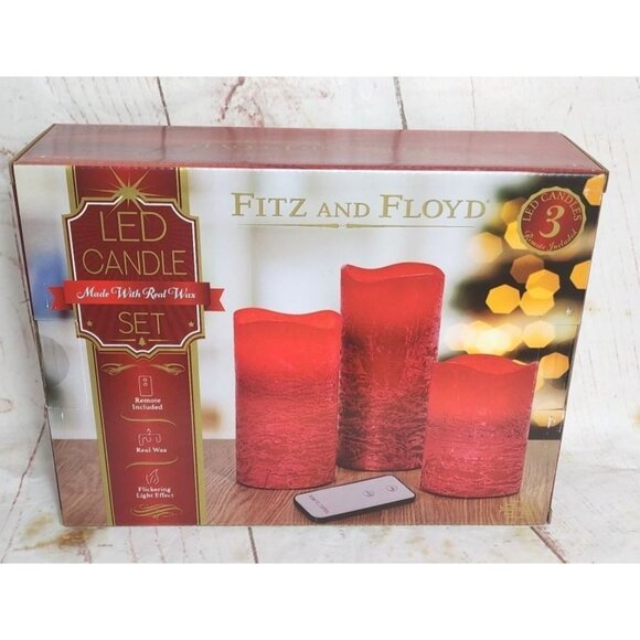 Festive Fitz and Floyd LED Candle Set - Real Wax Remote Control Flickering Light - Picture 1 of 8